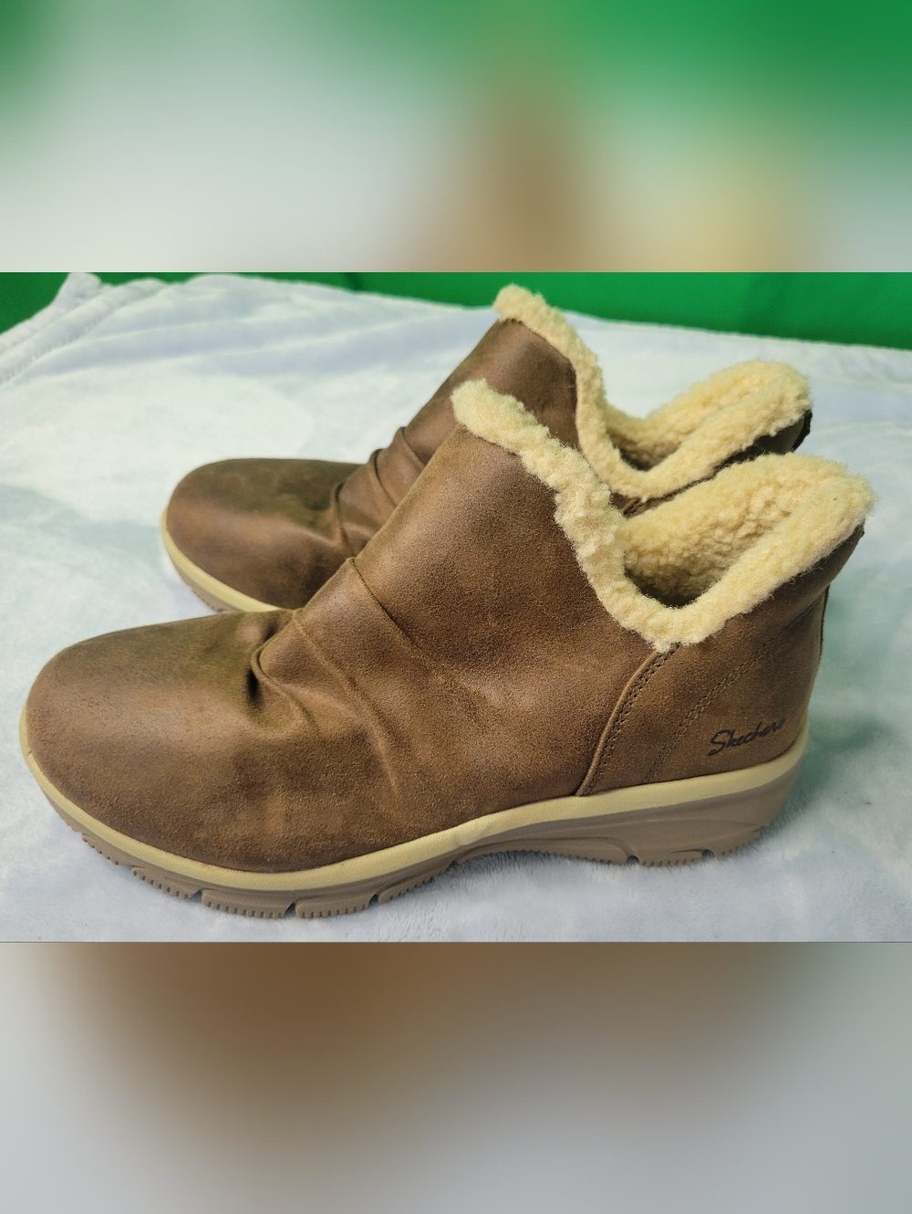 Skechers Womens Brown Faux-Shearling Slip-On Boots Ankle 8 Easy Going Relaxed